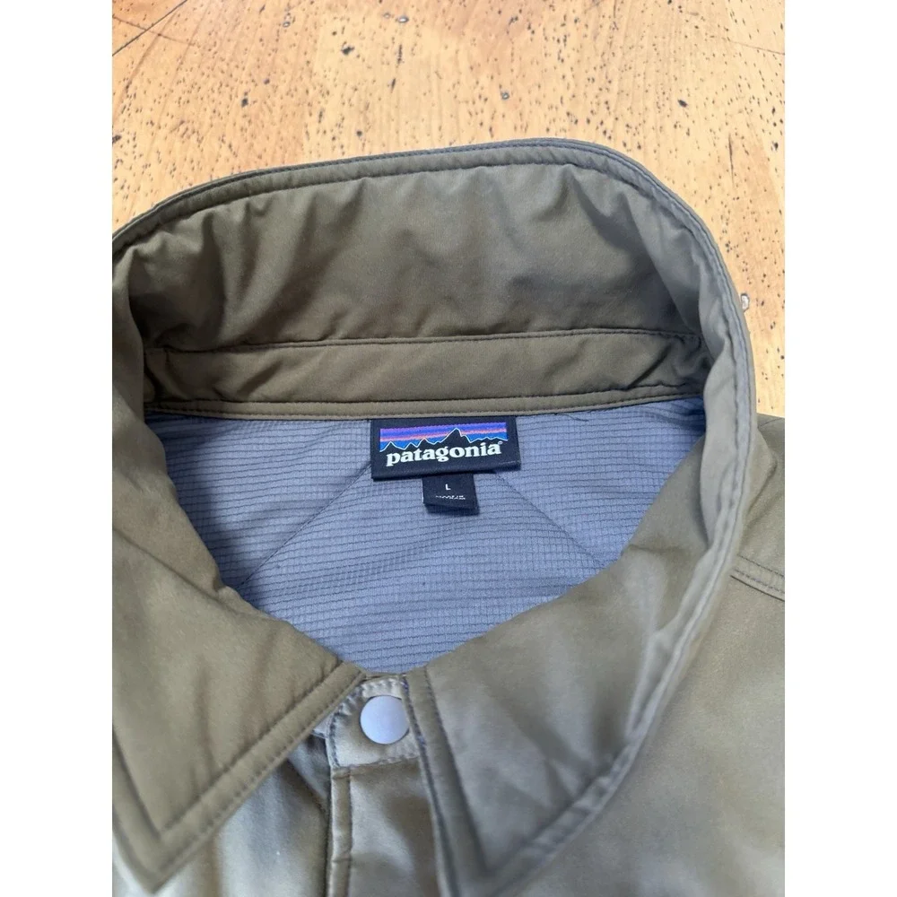 Patagonia Large Tough Puff Shirt Jacket, Green Snap Quilted Fitz Roy Puffer